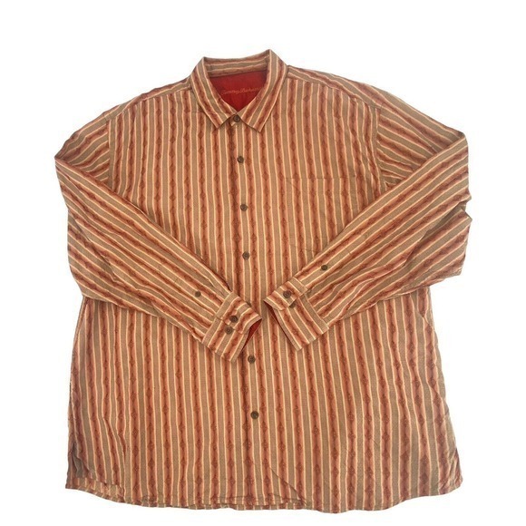 Tommy Bahama 100% Silk Shirt Burnt Orange / Tan Stripes Long Sleeves Men’s XXL - Picture 2 of 13